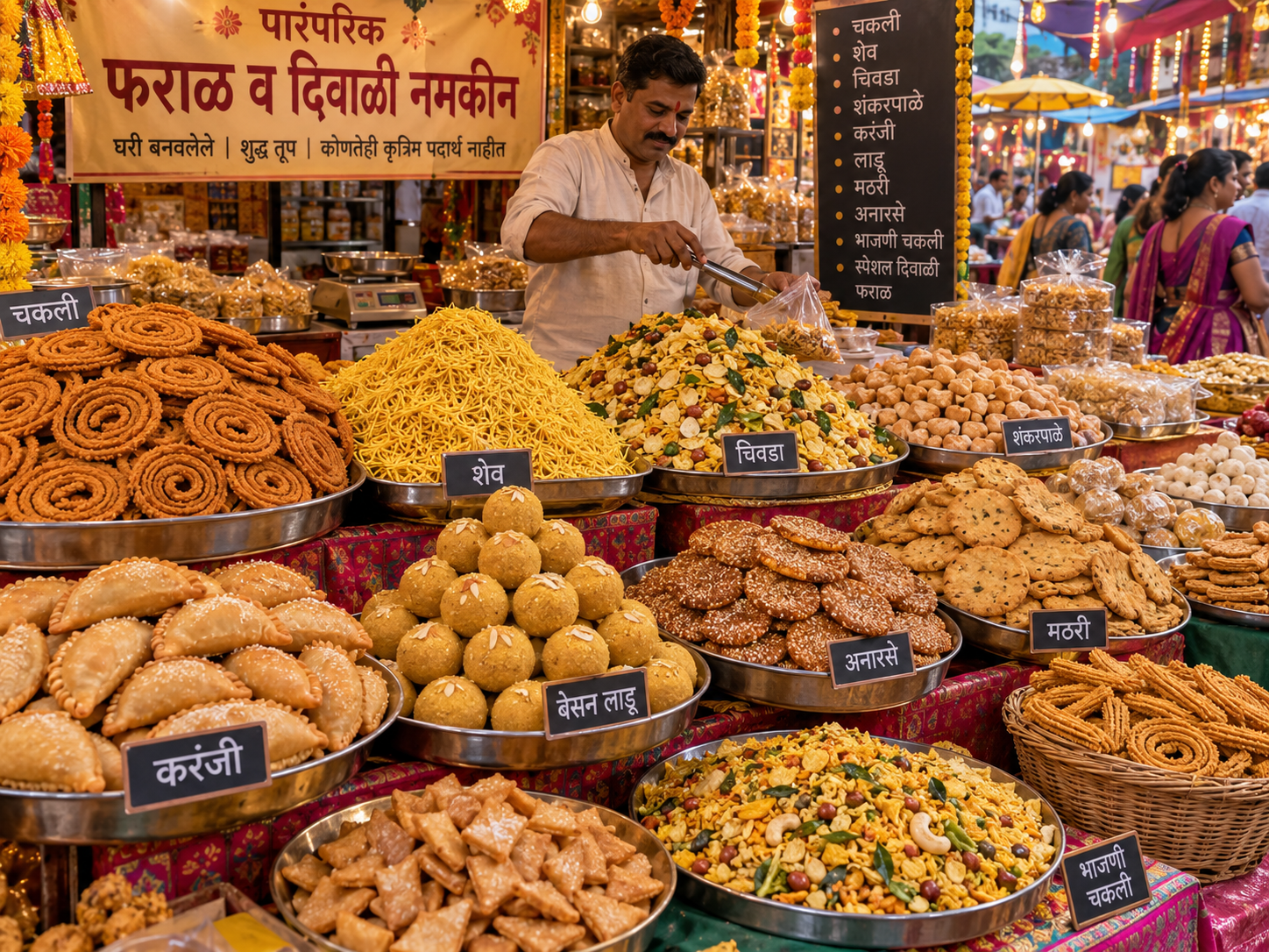 Namkeen aur faral ki thaliyon wala stall