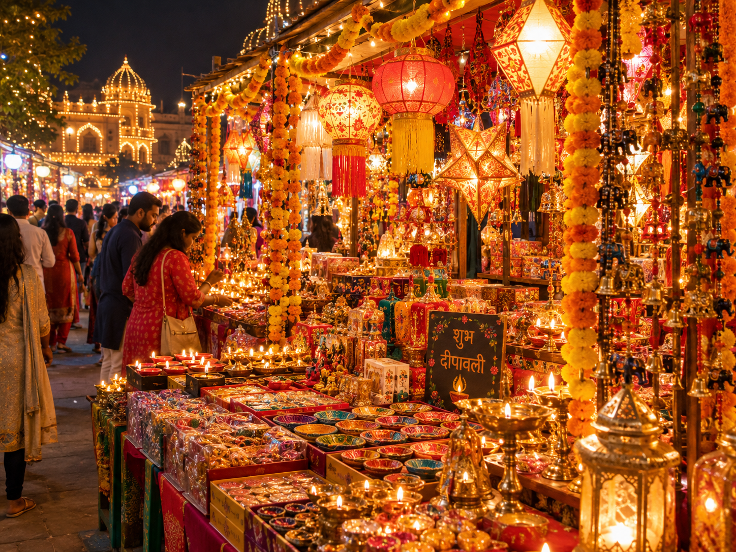 Lights ke saath saja hua Diwali stall